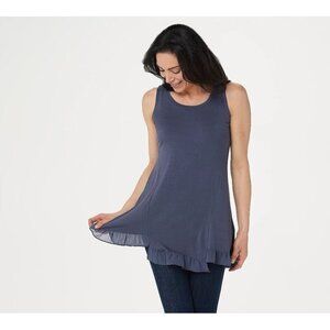 LOGO Layers By Lori Goldstein Womens US XS Blue Knit Tunic Tank Top Chiffon Hem